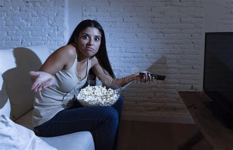 Young Beautiful Hispanic Internet Addict Woman On Bed With Computer