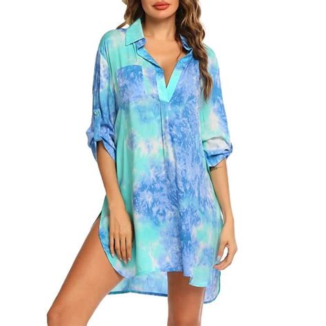 Robe De Plage Femme Beach Cover Up Shirt Bikini Beachwear Bleu Bleu Cdiscount Pr T Porter