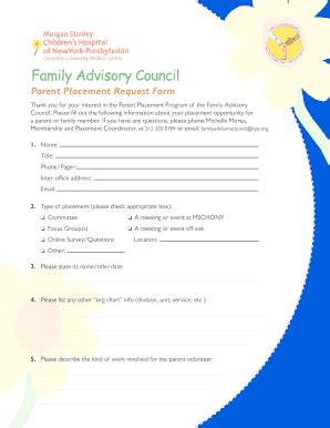 Fillable Online Webmedia Nyp Parent Placement Request Form Fax Email