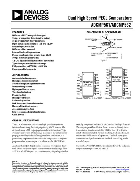 Adcmp Datasheet Comparators Equivalent Analog Devices