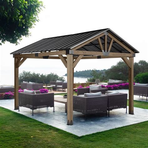 Aoodor 10 x 12 ft. Wood Gazebo,Outdoor Upgrade Cedar Wooden Frame ...