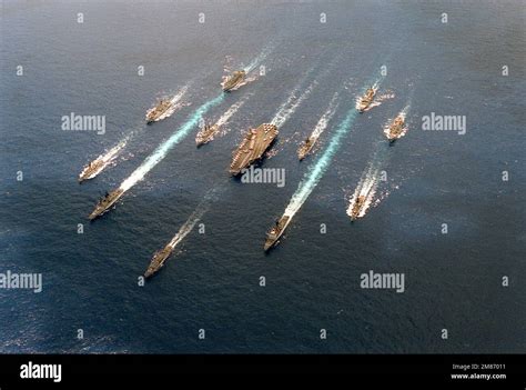 An Aerial Port Bow View Of Battle Group Charlie Underway In Formation