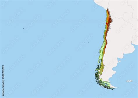 High detailed vector Chile physical map, topographic map of Chile on ...