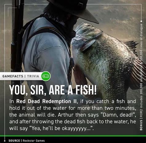 GAMEFACTS I TRIVIA YOU, SIR, ARE A FISH! In Red Dead Redemption Il, if you catch a fish and hold ...