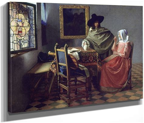 The Glass Of Wine By Johannes Vermeer Print Canvas Art Framed Print