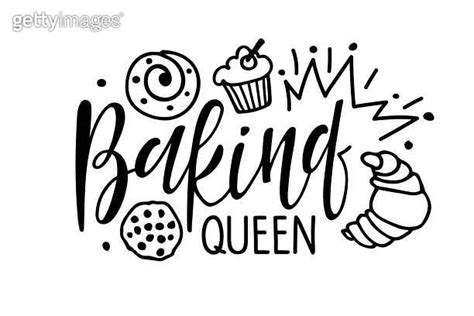 Baking Queen Handwritten Lettering With Crown And Baking Sketch