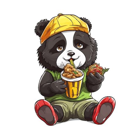 Vector De Dibujos Animados De Panda Comiendo Vector Premium