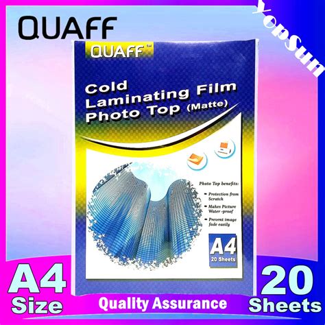 Cold Laminating Film Photo Top Matte A4 20Sheets Pack Quaff Brand