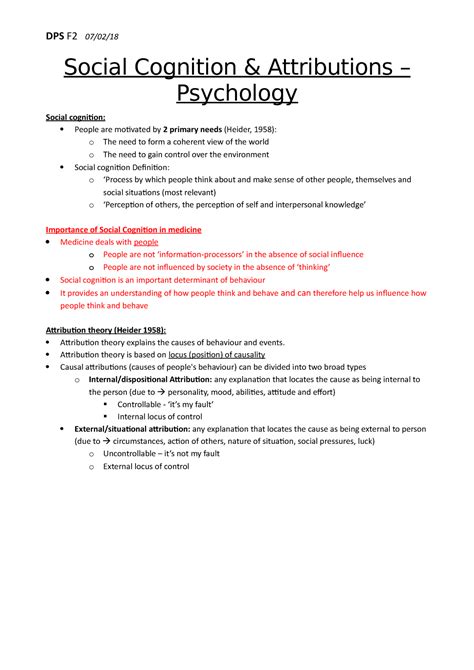 Dps F Social Cognition Attributions Psychology Studocu