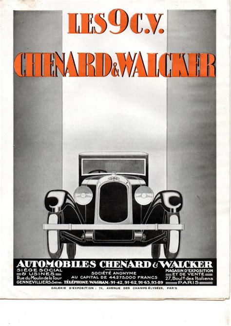 CHENARD ET WALKER CATALOGUE DES 9 CV à vendre