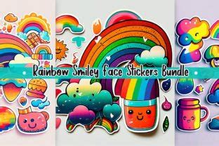 Rainbow Smiley Face Stickers Bundle Graphic by Aspect_Studio · Creative ...