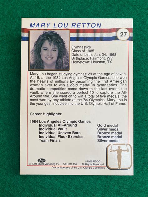 U S Olympic Cards Hof Mary Lou Retton Gymnastics Card Etsy