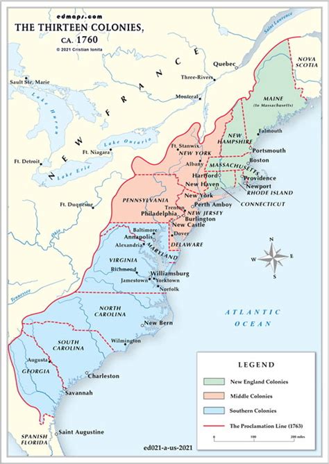 Map Of The Thirteen Colonies In 1760