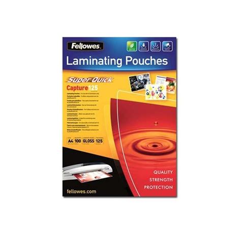 Fellowes SuperQuick A4 Glossy 125 Micron Laminating Pouch Varastossa