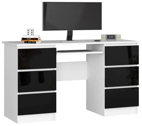 Computer Desk A 11 135 Cm 6 Drawers White Black Gloss Wassermaneu