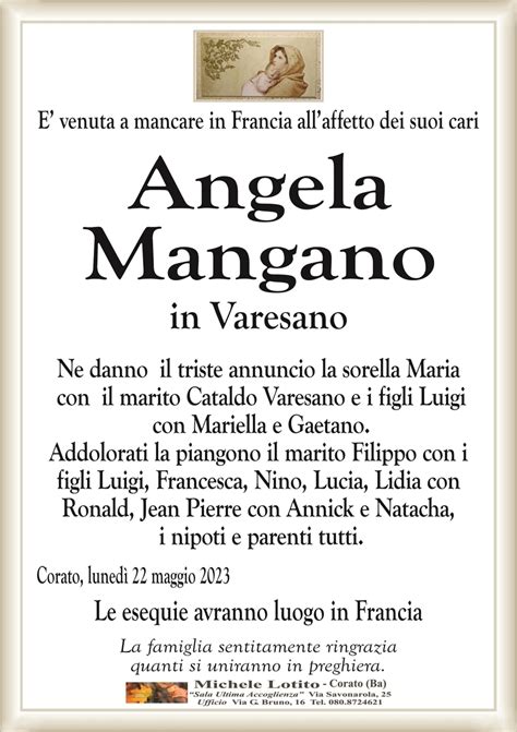 ANGELA MANGANO In Varesano Corato Necrologi Web