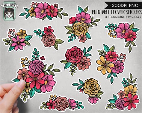 Printable Flower Sticker Files Png File Watercolor Flower