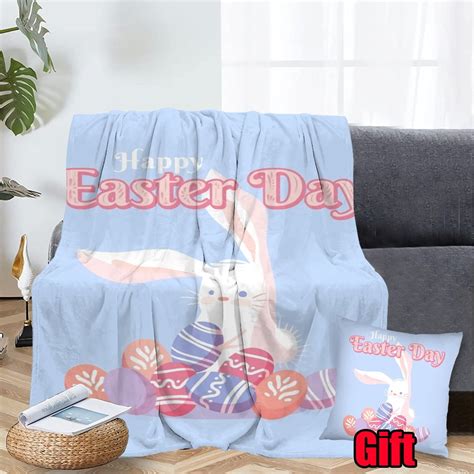 Dicasser Easter Happy Bunny Throw Blanket With Pillow Cover Warm Fuzzy