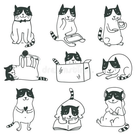 Illustration Set Cute Cartoon Cats Stock Illustrations 12 344