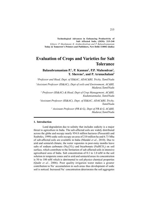 PDF Evaluation Of Crops And Varieties For Salt Tolerance