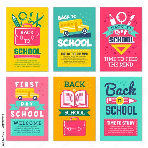 Cards With Schools Symbols Back To School Cards Template Isolate Stock