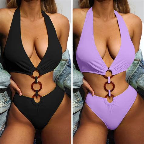 Travelwant Women S O Ring Cutout Halter One Piece Swimsuit High Cut