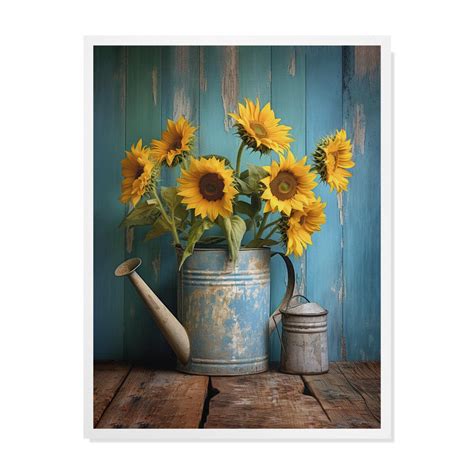 Vase Sunflowers Wall Art Rustic Farmhouse Canvas Bathroom Wall Decor