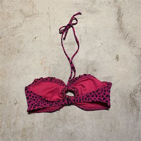 Y K Hot Pink Leopard Print Bikini Top Halter Depop