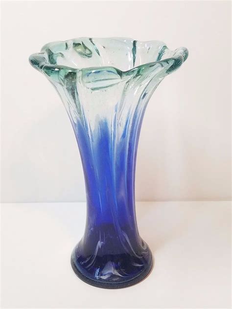 Vintage Antique Stretch Cased Pulled Venetian Murano Art Glass Vase Cobalt Blue Glass Art