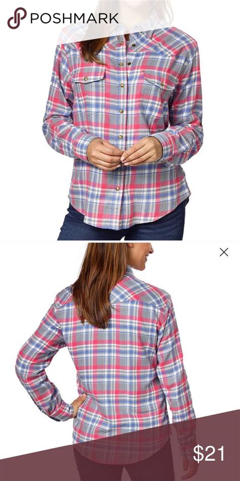 Jachs Girlfriend Flannel Plaid Snap Front Shirt Plaid Flannel Plaid Flannel