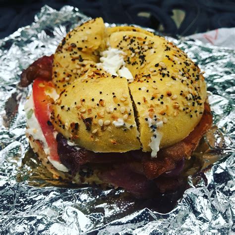 Bacon Tomato And Scallion Cream Cheese On Egg Everything Bagel Best