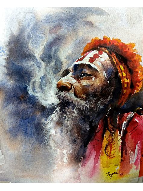 Portrait Of Sadhu Water Color Painting By Jugal Sarkar Exotic