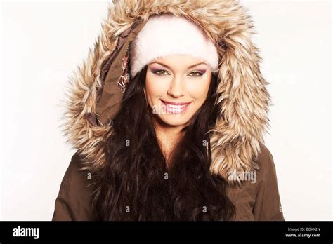 Beautiful Brunette With Hat Posing On White Background Stock Photo Alamy