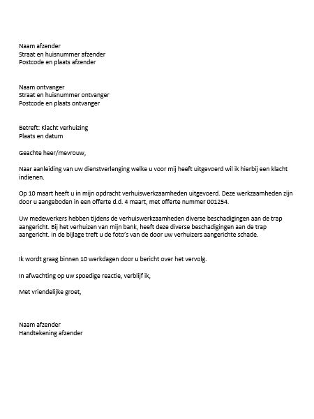 Voorbeeld Klachtenbrief