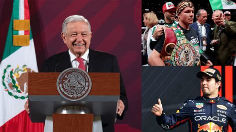 AMLO felicita a Canelo y a Checo Pérez tras poner en alto a México