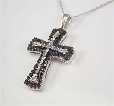 Black Diamond Cross Pendant Necklace White Gold 18 Chain Religious Charm