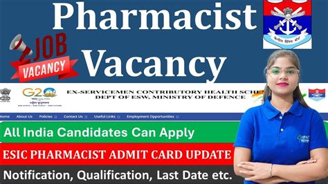 New Pharmacist Vacancy At Echs Esic Pharmacist Admit Card Update Youtube