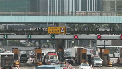 Hong Kong China February Toll Gate Traffic On Highway Shot In