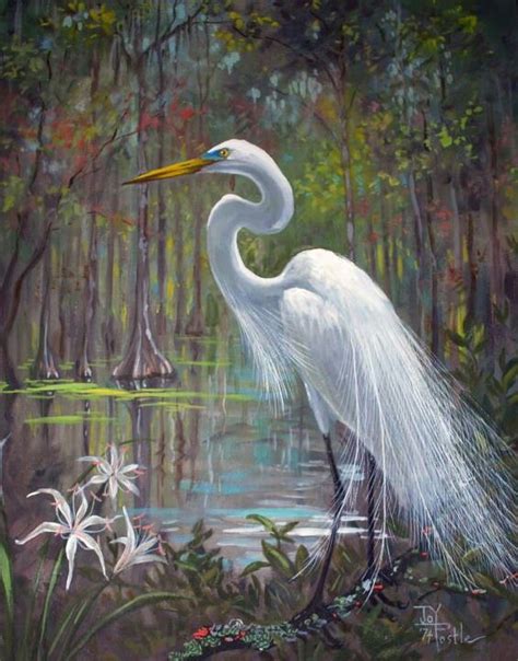 Watercolor Hand-Painted Large White Bird Educational Animal Art Great Egret DIGITAL DOWNLOAD ...