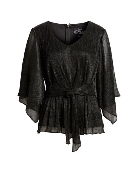 Alex Evenings Tie Waist Metallic Chiffon Top In Black Lyst