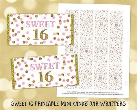 Printable Mini Candy Bar Wrapper Labels Sweet 16 Birthday - Etsy | Bar ...