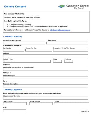 Fillable Online Owners Consent Form Greater Taree City Council Fax