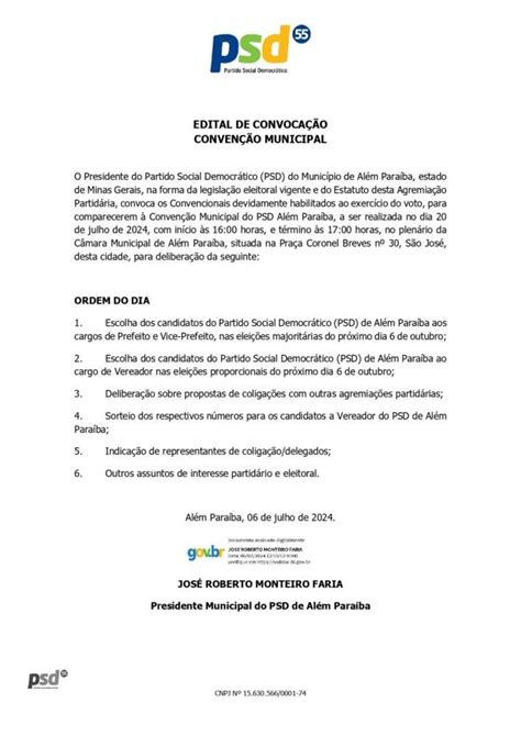 EDITAL DE CONVOCAÇÃO CONVENÇÃO MUNICIPAL PSD