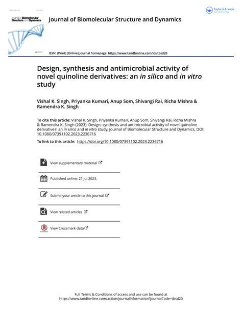 PDF Design Synthesis And Antimicrobial Activity Of Novel Quinoline