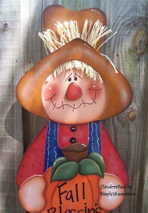 Wooden Scarecrow Wall Hanging Fall Autumn Home Decor Holidays Hand Painted Wood Sign Fall