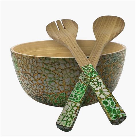 Bamboo Light Green Salad Bowl with Matching Salad Servers | Melitas Home