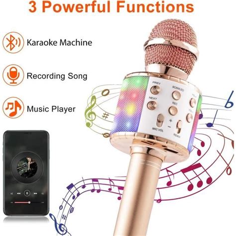 Microphone Karaok Sans Fil Bluetooth Avec Lumi Re Led Multi Couleur