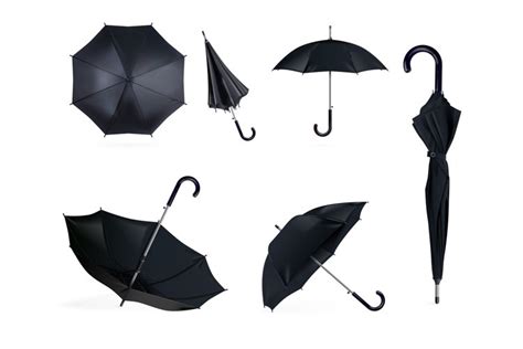 Realistic Black Umbrella Umbrellas Mockup Open And Closed