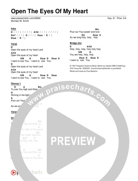 Open The Eyes Of My Heart Chords PDF (Michael W. Smith) - PraiseCharts