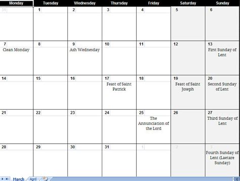 Printable Lent Calendar | Lent Monthly Calendar